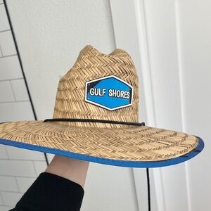 Gulf shores Straw Hat with Blue Trim. Adjustable